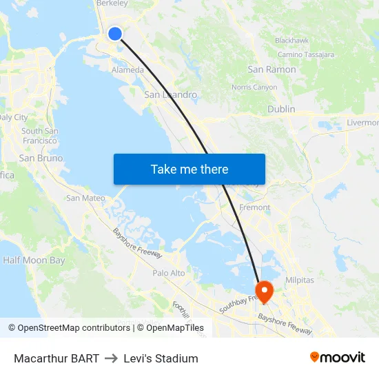 Macarthur BART to Levi's Stadium map