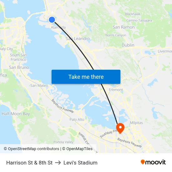 Harrison St & 8th St to Levi's Stadium map