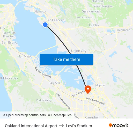 Oakland International Airport to Levi's Stadium map
