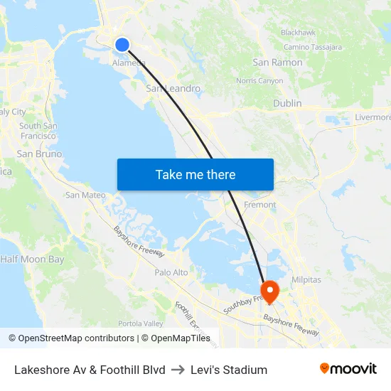 Lakeshore Av & Foothill Blvd to Levi's Stadium map