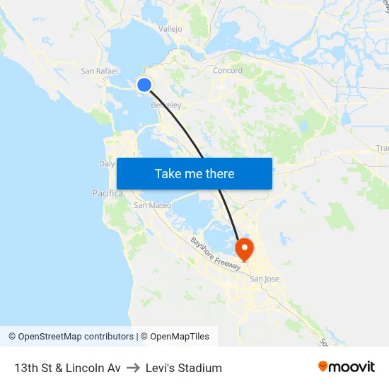 13th St & Lincoln Av to Levi's Stadium map