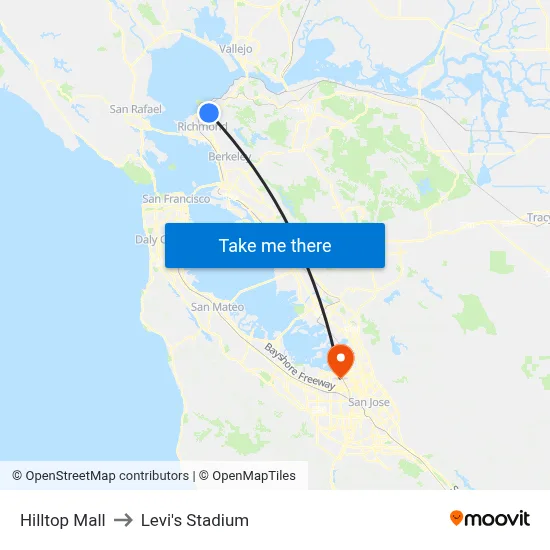 Hilltop Mall to Levi's Stadium map