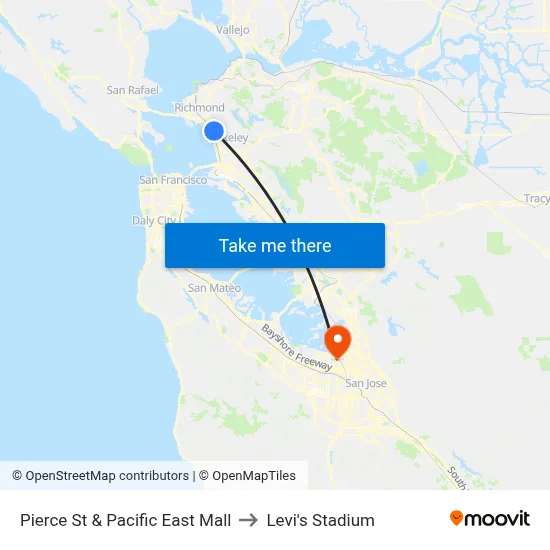 Pierce St & Pacific East Mall to Levi's Stadium map