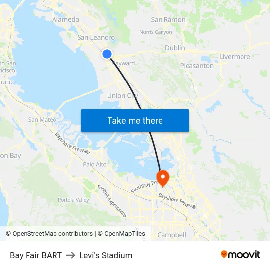 Bay Fair BART to Levi's Stadium map