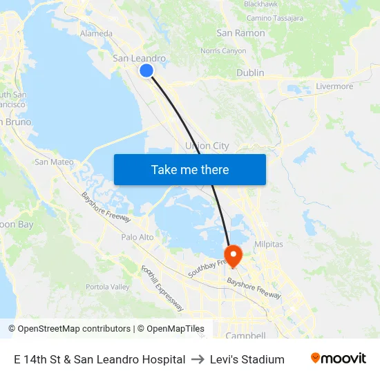 E 14th St & San Leandro Hospital to Levi's Stadium map
