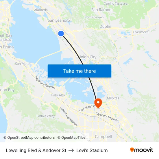 Lewelling Blvd & Andover St to Levi's Stadium map