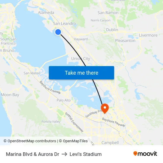 Marina Blvd & Aurora Dr to Levi's Stadium map