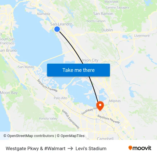Westgate Pkwy & #Walmart to Levi's Stadium map