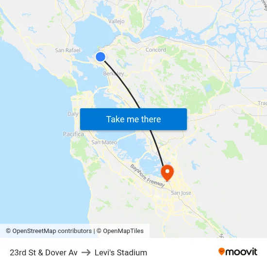23rd St & Dover Av to Levi's Stadium map