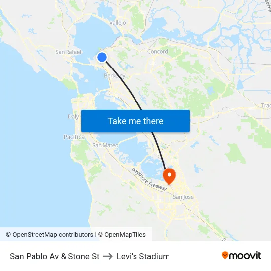 San Pablo Av & Stone St to Levi's Stadium map