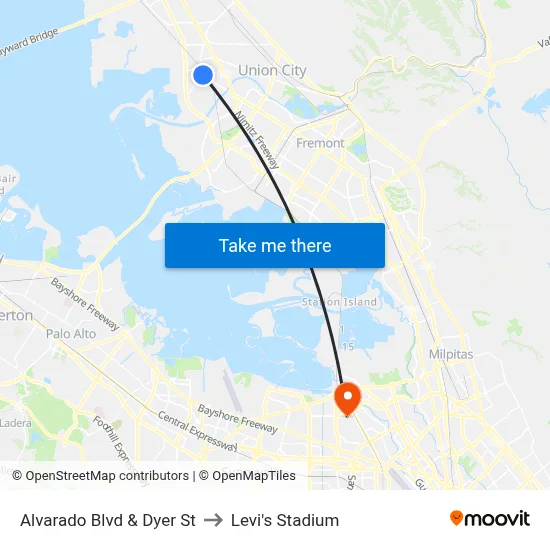 Alvarado Blvd & Dyer St to Levi's Stadium map