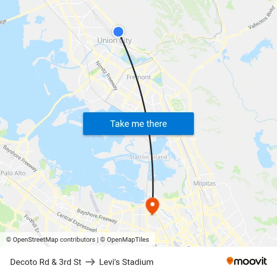 Decoto Rd & 3rd St to Levi's Stadium map