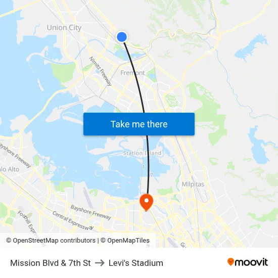 Mission Blvd & 7th St to Levi's Stadium map