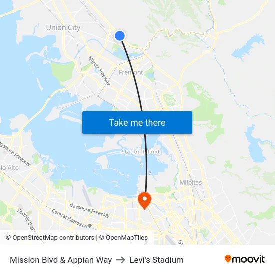 Mission Blvd & Appian Way to Levi's Stadium map