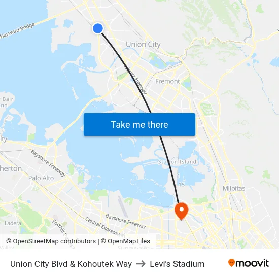 Union City Blvd & Kohoutek Way to Levi's Stadium map