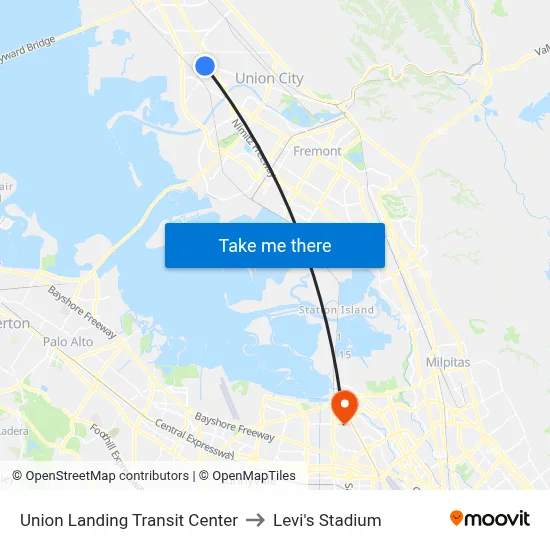 Union Landing Transit Center to Levi's Stadium map