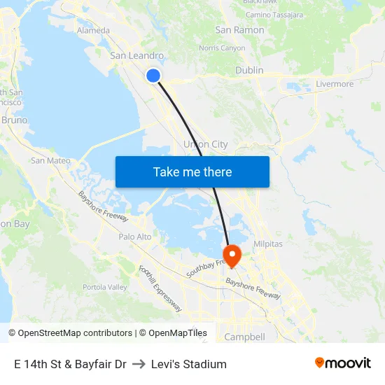 E 14th St & Bayfair Dr to Levi's Stadium map