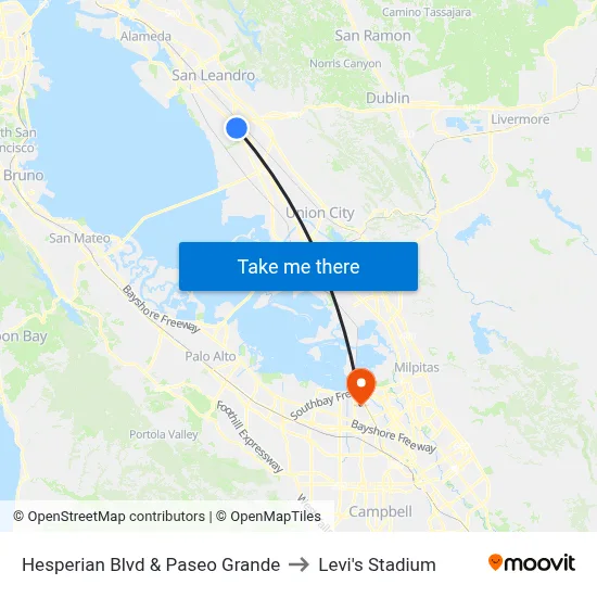 Hesperian Blvd & Paseo Grande to Levi's Stadium map