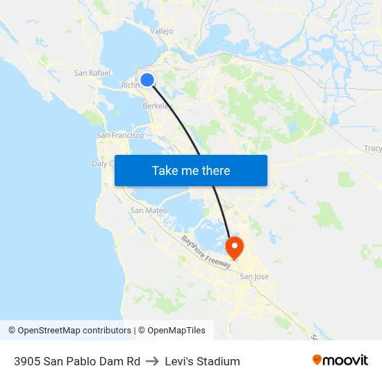 3905 San Pablo Dam Rd to Levi's Stadium map