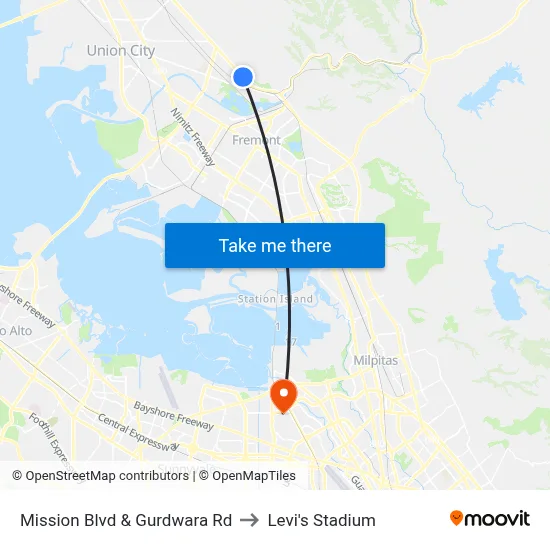 Mission Blvd & Gurdwara Rd to Levi's Stadium map
