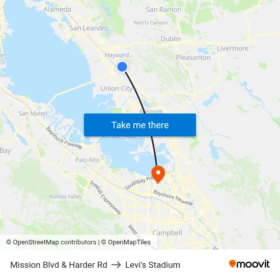 Mission Blvd & Harder Rd to Levi's Stadium map