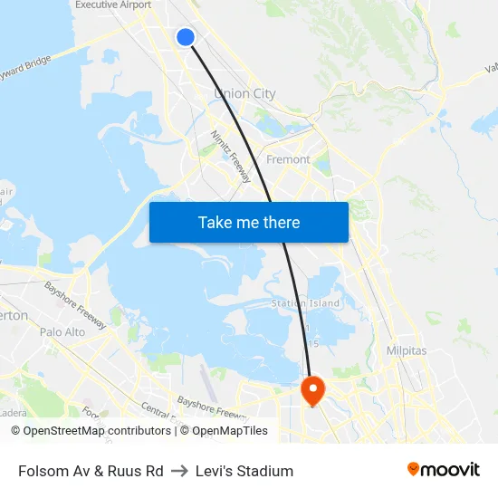 Folsom Av & Ruus Rd to Levi's Stadium map