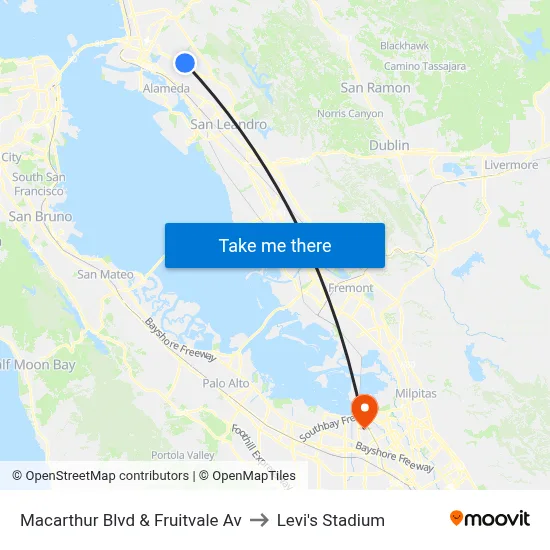 Macarthur Blvd & Fruitvale Av to Levi's Stadium map