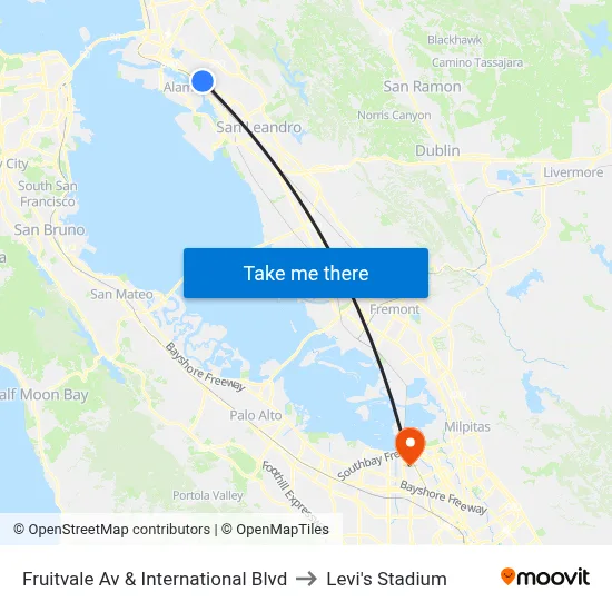 Fruitvale Av & International Blvd to Levi's Stadium map