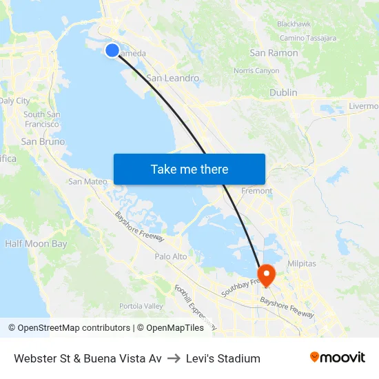 Webster St & Buena Vista Av to Levi's Stadium map