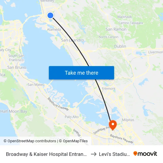 Broadway & Kaiser Hospital Entrance to Levi's Stadium map