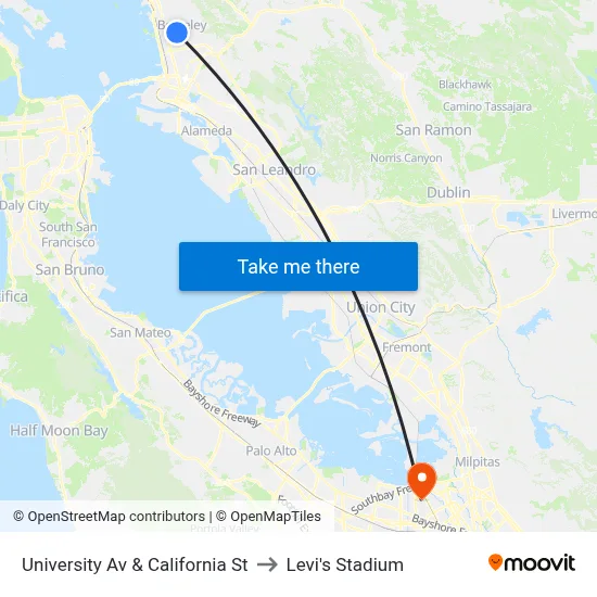 University Av & California St to Levi's Stadium map