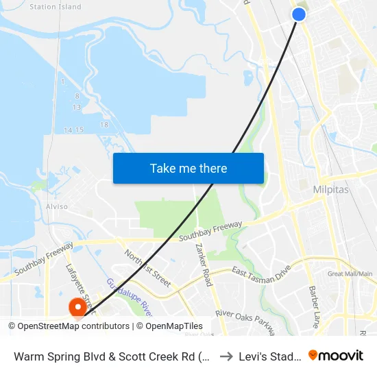 Warm Spring Blvd & Scott Creek Rd (Kato Rd) to Levi's Stadium map
