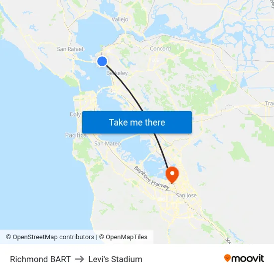 Richmond BART to Levi's Stadium map