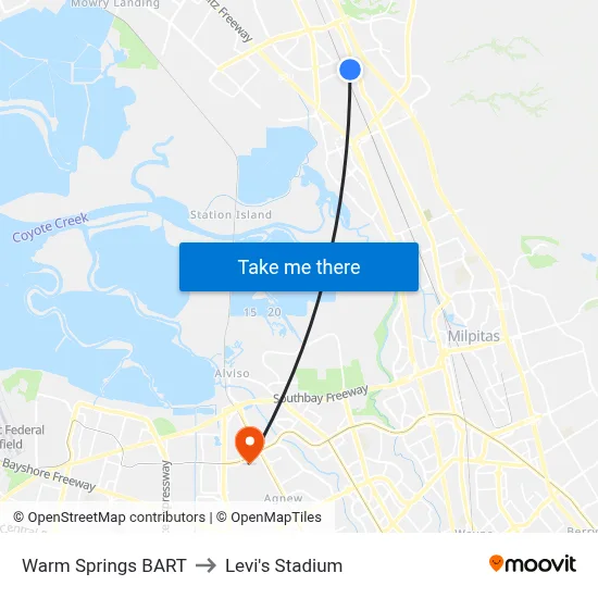 Warm Springs BART to Levi's Stadium map