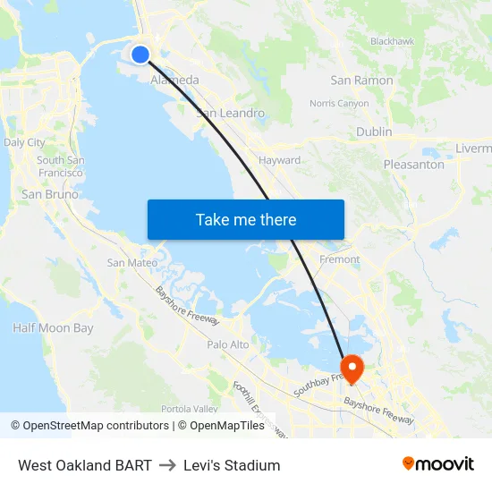 West Oakland BART to Levi's Stadium map