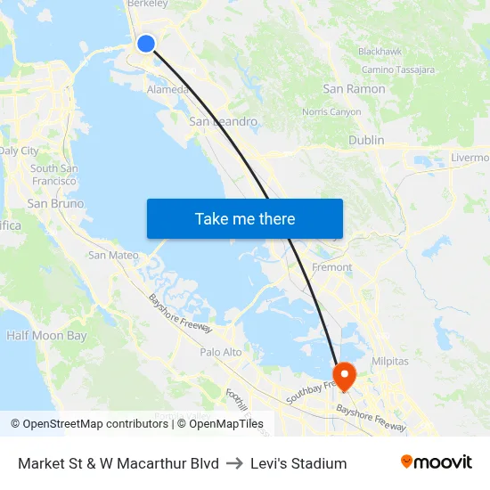 Market St & W Macarthur Blvd to Levi's Stadium map