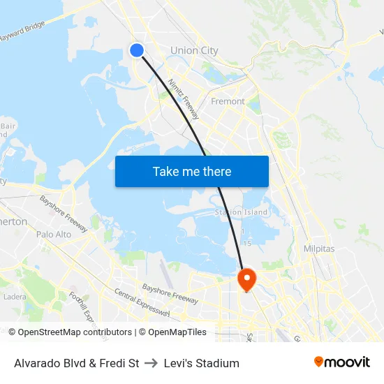 Alvarado Blvd & Fredi St to Levi's Stadium map