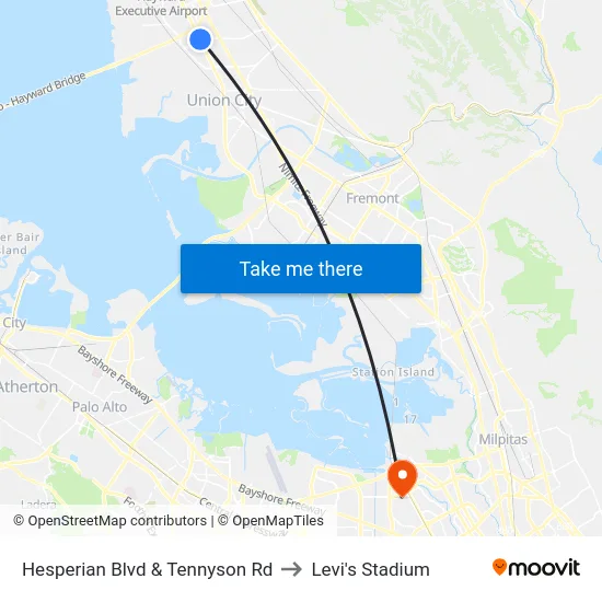Hesperian Blvd & Tennyson Rd to Levi's Stadium map