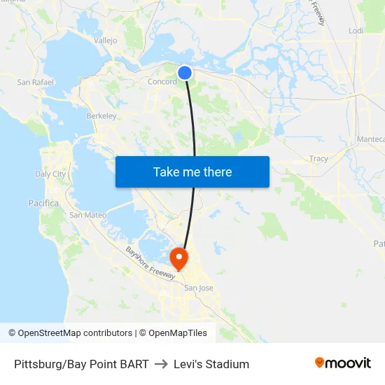Pittsburg/Bay Point BART to Levi's Stadium map
