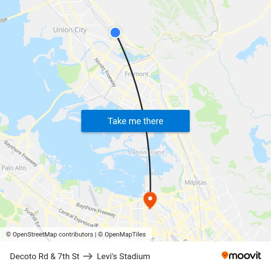 Decoto Rd & 7th St to Levi's Stadium map