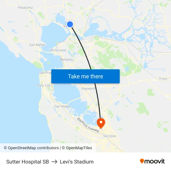 Sutter Hospital SB to Levi's Stadium map