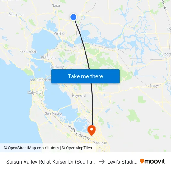 Suisun Valley Rd at Kaiser Dr (Scc Fairfield) to Levi's Stadium map