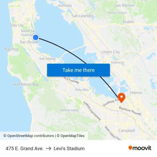 475 E. Grand Ave. to Levi's Stadium map
