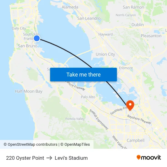 220 Oyster Point to Levi's Stadium map