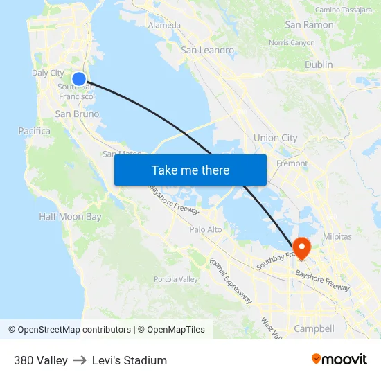 380 Valley to Levi's Stadium map