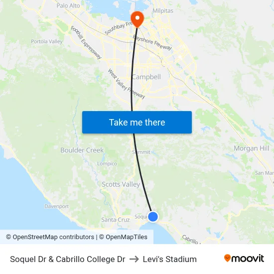 Soquel Dr & Cabrillo College Dr to Levi's Stadium map