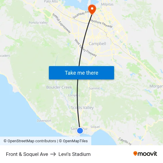 Front & Soquel Ave to Levi's Stadium map