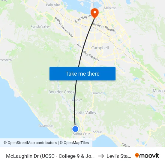 McLaughlin Dr (UCSC - College 9 & John R. Lewis) to Levi's Stadium map