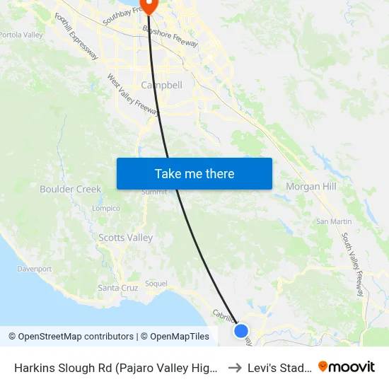 Harkins Slough Rd (Pajaro Valley High School) to Levi's Stadium map