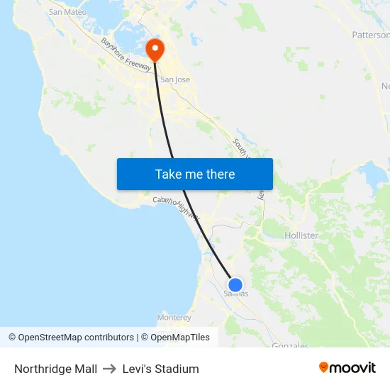 Northridge Mall to Levi's Stadium map